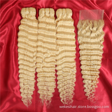 613 Blonde Virgin Human Hair,613 Cuticle Aligned Hair Bundles With Frontal,Blonde Virgin Human Hair 613 Bundles With Closure